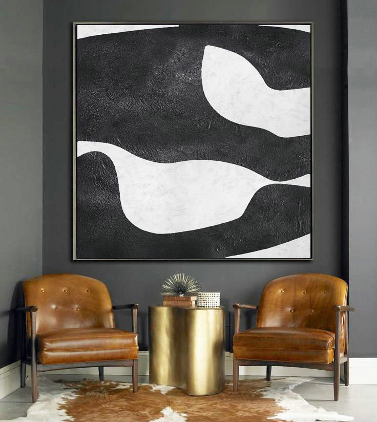 Extra Large Acrylic Painting On Canvas,Oversized Minimal Black And White Painting - Contemporary Art Canvas Painting